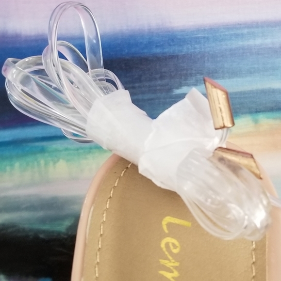 Lemonade Clear PU Slingback Lace up w/Nude & Gold Accents w/ Clear Stone - Picture 5 of 7